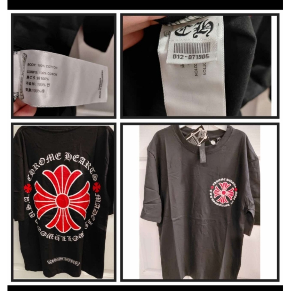 Chrome Hearts Black Tee with Red Floral Emblem